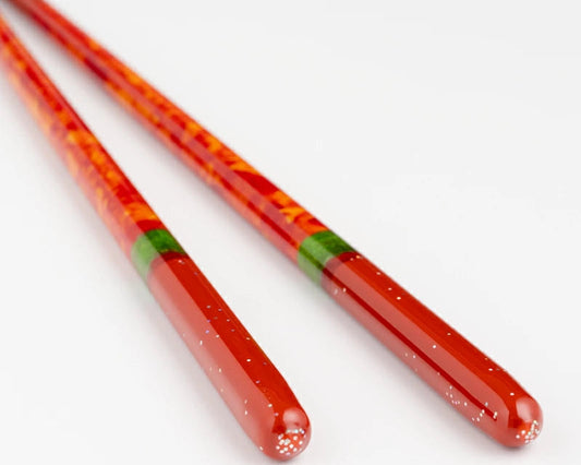 מקלות אכילה רב פעמיים בעבודת יד אדום וירוק - שחר